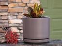 MID MODERN PLANTER WITH DETACHED SAUCER, PASTEL TAUPE, 10.0"X9.0", 10.0"X2.0"