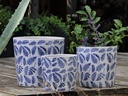 PRINTED CANISTER JAR PLANTER, FLORAL BLUE, 16"X13.5", 12"X12"  10"X9"