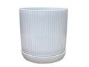 FLUTED CYLINDER PLANTER WITH ATTACHED SAUCER, BRIGHT WHITE, 7.0"x 7.5", SOLD IN CASE OF 6