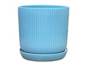 FLUTED CYLINDER PLANTER WITH ATTACHED SAUCER, PASTEL LIGHT BLUE, 11"x11.5", SOLD IN CASE OF 2