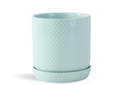 DOTTED CYLINDER PLANTER WITH ATTACHED SAUCER, PASTEL GREEN, 7.0"x 7.5", SOLD IN CASE OF 6