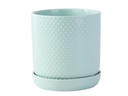DOTTED CYLINDER PLANTER WITH ATTACHED SAUCER, PASTEL GREEN, 5.0"x5.5", SOLD IN CASE OF 8