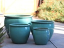 FISHBOWL GARDEN PLANTER, TURQUOISE, SET OF 4- 19.5"X15.5", 15.5"X14", 12"X11.5", 8.5"X9.5"