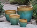 MANDEVILLA TAPERED PLANTER, GOLD ON TURQUOISE, SET OF 4- 18"X17.5", 15"X12.5", 11.5"X10.5", 7.5"X6.5"