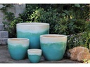 MANDEVILLA TAPERED PLANTER, PEARL ON SEA GREEN, SET OF 4- 18"X17.5", 15"X12.5", 11.5"X10.5", 7.5"X6.5"