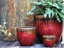 MANDEVILLA TAPERED PLANTER, RED COPPER ON OX RED, SET OF 4- 18"X17.5", 15"X12.5", 11.5"X10.5", 7.5"X6.5"