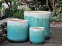 LANTANA PLANTER, PEARL ON SEA FOAM GREEN, SET OF 3- 19.5"X19.5", 14.5"X15.5", 10"X11"