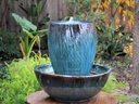 TWISTED TABLE FOUNTAIN, OCEAN GREEN, 10.0" X 15.0", 12.0" X 6.0" (SELF CONTAINED SOLD W/BASE & PUMP)