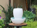 TWISTED TABLE FOUNTAIN, WHITE, 10.0" X 15.0", 12.0" X 6.0" (SELF CONTAINED SOLD W/BASE & PUMP)