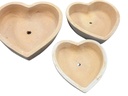 TERRA COTTA HEART PLANTER, WASHED CLAY, GLAZED INSIDE, SET OF 3- 14.0"X4.0", 12.0"X3.5", 10.5"X2.5",