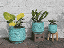 UMBROSA PLANTER, MATTE TURQUOISE, SET OF 3- 15.5" X 14.0", 12.0" X 11.0", 8.5" X 8..5"