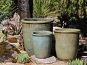 TALL GARDEN POT, ANTIQUE JADE, SET OF 3-19.5"X21.5", 15.5"X17.0", 11.5"X13.5"