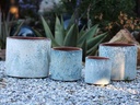 CYLINDER PLANTER,  AEGEAN BLUE, SET OF 4- 12.5" X 10.5", 10.5" X 9.5", 9.5" X 8.0", 7.0" X 6.5"