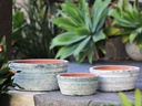 ENGLISH TUMBLED POTS LOW, AEGEAN BLUE, SET OF 3- 15.0" X 7.0", 13.0" X 6.0", 10.0" X 4.5"