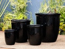 HIGH CANA POTS,  BLACK, SET OF 4 - 24"X27", 20"X22", 16"X19", 12"X11"