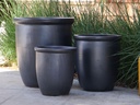 HIGH CANA POTS, MATTE BLACK, SET OF 3 - 20"X22", 16"X19", 12"X11"