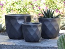 DIAMOND PLANTER, MATTE BLACK, SET OF 3 - 17.5" X 15.0", 14.5" X 13.0", 11.5" X 10.0"
