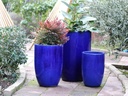 MID HEIGHT BARREL PLANTER, FALLING BLUE, SET OF 3- 18.0"x26.0", 14.0"x20.5", 11.5"x16.5"