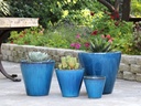 TAPERED CYLINDRICAL PLANTER, FALLING AQUA, SET OF 4 - 19.0" X 19.0", 15.5" X 15.5", 11.5" X 11.5", 9.0" X 9.0"