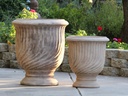FRENCH URN, HEIRLOOM CLAY, 23.0"X26.0", 16.0"X17.0", BOTTOM 13.0", AND 7.0"