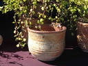 TUSCAN VILLAGE HAND THROWN ENGLISH TUMBLED POTS, HEIRLOOM WHITE, SET OF 3 - 9.0" X 8.0", 7.0" X 6.0", 6.0" X 5.0"