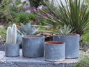 TUSCAN VILLAGE HAND THROWN CYLINDER PLANTER, GRAPHITE, SET OF 4 - 12.5" X 10.5", 10.5" X 9.5", 9.5" X 8.0", 7.0" X 6.5"